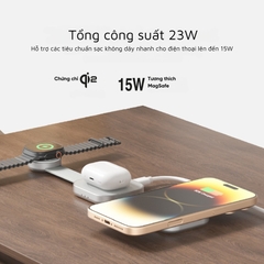 Đế Sạc Không Dây MAZER 3in1 Qi2 MagTrifold03 Sạc Đồng Thời 3 Thiết Bị Công Suất 15W Đạt Chuẩn Qi2 & MaggSafe Gấp Gọn