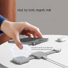 Đế Sạc Không Dây MAZER 3in1 Qi2 MagTrifold03 Sạc Đồng Thời 3 Thiết Bị Công Suất 15W Đạt Chuẩn Qi2 & MaggSafe Gấp Gọn