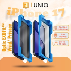 Bộ Dán Kính Cường Lực UNIQ EXOFit™ VIVID/ PRIVACY Cho iPhone 17 Pro Max Loại Trong Suốt/ Loại Chống Nhìn Trộm Kèm Khung Dán Chính Xác