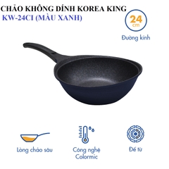 KW-24CI Chảo không dính Korea King sâu, đường kính 24cm, đáy màu xanh, hồng - Hàng chính hãng