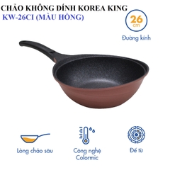 KW-26CI Chảo không dính Korea King sâu, đường kính 26cm, đáy màu hồng, xanh- Hàng chính hãng