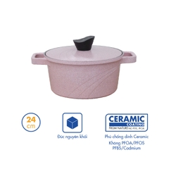 KP-24LI Nồi nấu Levante đáy từ Korea King (Nồi, nắp bằng nhôm đúc, đường kính 24cm, hồng) - Hàng chính hãng