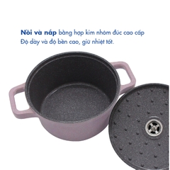KP-20LI Nồi nấu Levante đáy từ Korea King (Nồi, nắp bằng nhôm đúc, đường kính 20cm, màu hồng) - Hàng chính hãng