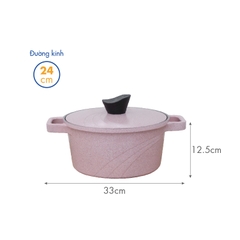 KP-24LI Nồi nấu Levante đáy từ Korea King (Nồi, nắp bằng nhôm đúc, đường kính 24cm, hồng) - Hàng chính hãng