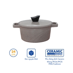 KP-24LI Nồi nấu Levante đáy từ Korea King (Nồi, nắp bằng nhôm đúc, đường kính 24cm, màu nâu) - Hàng chính hãng