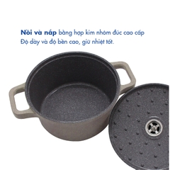 KP-24LI Nồi nấu Levante đáy từ Korea King (Nồi, nắp bằng nhôm đúc, đường kính 24cm, màu nâu) - Hàng chính hãng