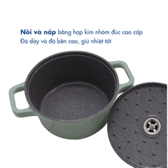 KP-3LI - Bộ nồi Levante đáy từ (Nồi, nắp bằng nhôm đúc, đường kính 20, 24, 28cm, màu xanh) - Hàng chính hãng
