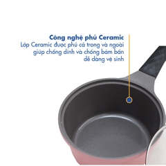 KS-GL4TCI_H Bộ nồi Korea King (Bộ gồm 3 nồi đường kính 20, 22, 24 cm và 1 quánh 18cm, nồi bằng nhôm đúc nguyên khối phủ lớp chống dính Ceramic, nắp bằng kính, đáy màu hồng)-Hàng chính hãng