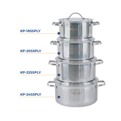 KP-22S5PLY Nồi inox 5 lớp đáy liền Korea King (Nồi, nắp đều bằng inox, đường kính 22cm, dung tích 4L)-Hàng chính hãng