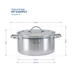 KP-4S5PLY Bộ nồi inox 5 lớp đáy liền Korea King (Bộ gồm 4 nồi đường kính 18, 20, 22, 24 cm, nồi và nắp đều bằng inox)-Hàng chính hãng