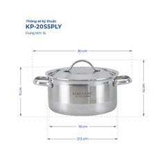 KP-4S5PLY Bộ nồi inox 5 lớp đáy liền Korea King (Bộ gồm 4 nồi đường kính 18, 20, 22, 24 cm, nồi và nắp đều bằng inox)-Hàng chính hãng