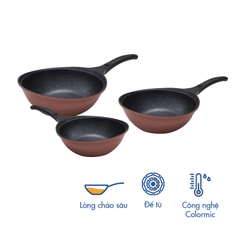 KW-24,26,28CI Bộ combo chảo lòng sâu Colormic Korea King size 24,26,28cm-Màu Xanh