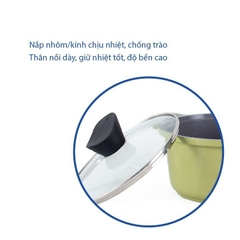 KS-GL4TCI Bộ nồi Korea King (Bộ gồm 3 nồi đường kính 20, 22, 24 cm và 1 quánh 18cm, nồi bằng nhôm đúc nguyên khối phủ lớp chống dính Ceramic, nắp bằng kính, đáy màu xanh)-Hàng chính hãng