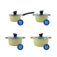KS-GL4TCI Bộ nồi Korea King (Bộ gồm 3 nồi đường kính 20, 22, 24 cm và 1 quánh 18cm, nồi bằng nhôm đúc nguyên khối phủ lớp chống dính Ceramic, nắp bằng kính, đáy màu xanh)-Hàng chính hãng