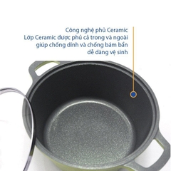 KS-GL4TCI Bộ nồi Korea King (Bộ gồm 3 nồi đường kính 20, 22, 24 cm và 1 quánh 18cm, nồi bằng nhôm đúc nguyên khối phủ lớp chống dính Ceramic, nắp bằng kính, đáy màu xanh)-Hàng chính hãng