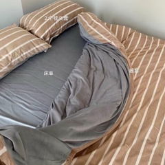 Bộ chăn ga gối nỉ nhung Muji kẻ ,chất mềm mịn ,ga freesize, màu sắc đa dạng