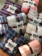Bộ chăn ga gối nỉ nhung Muji kẻ ,chất mềm mịn ,ga freesize, màu sắc đa dạng