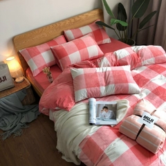 Bộ chăn ga gối nỉ nhung Muji kẻ ,chất mềm mịn ,ga freesize, màu sắc đa dạng