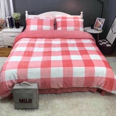 Bộ chăn ga gối nỉ nhung Muji kẻ ,chất mềm mịn ,ga freesize, màu sắc đa dạng