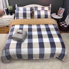 Bộ chăn ga gối nỉ nhung Muji kẻ ,chất mềm mịn ,ga freesize, màu sắc đa dạng