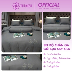 Bộ chăn ga gối lụa Sky Slik 5 món thượng hạng,cao cấp giá rẻ,ga chần phủ free size