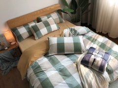 Bộ chăn ga gối nỉ nhung Muji kẻ ,chất mềm mịn ,ga freesize, màu sắc đa dạng