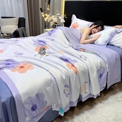 Bộ 4 món chăn ga Lụa Thái mềm mát -chăn chần 2 vỏ gối 1 ga bo theo yêu cầu kích thước nệm