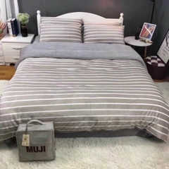 Bộ chăn ga gối nỉ nhung Muji kẻ ,chất mềm mịn ,ga freesize, màu sắc đa dạng