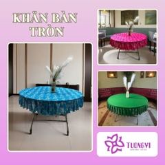 Khăn trải bàn tròn , hình chữ nhật thun gấm trúc mai