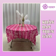 Khăn trải bàn tròn , hình chữ nhật thun gấm trúc mai