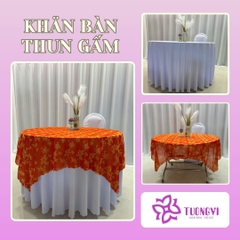 Khăn trải bàn tròn , hình chữ nhật thun gấm trúc mai