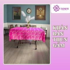 Khăn trải bàn tròn , hình chữ nhật thun gấm trúc mai