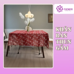 Khăn trải bàn tròn , hình chữ nhật thun gấm trúc mai