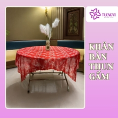 Khăn trải bàn tròn , hình chữ nhật thun gấm trúc mai