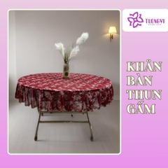 Khăn trải bàn tròn , hình chữ nhật thun gấm trúc mai
