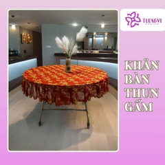 Khăn trải bàn tròn , hình chữ nhật thun gấm trúc mai