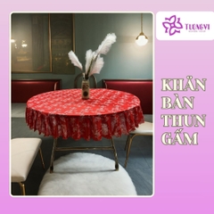 Khăn trải bàn tròn , hình chữ nhật thun gấm trúc mai