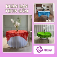 Khăn trải bàn tròn , hình chữ nhật thun gấm trúc mai