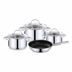 Bộ nồi chảo 4 món Inox 5 lớp đáy Kalpen Lermat L2 18-22-26 chảo 26cm