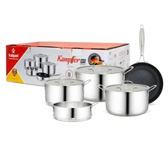 Bộ nồi chảo 5 món Inox 304 liền khối Kalpen Kampfer KF3 16-20-24 chảo 24cm