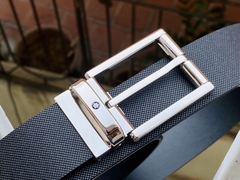 Dây Lưng Montblanc Rectangular Roller Shiny Palladium Coated Pin Buckle Printed Black Leather Strap 35mm 126028  