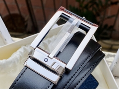 Dây Lưng Montblanc Rectangular Stainless Steel and Black Leather Pin Buckle Reversible Black/Blue Leather Strap 126009
