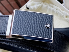 Dây Lưng Montblanc Rectangular Black Leather & Steel Buckle Black/Saffiano Print Leather Strap 114421