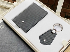 Set quà tặng ví da Montblanc Business Card Holder with Gusset & Key Fob Black 126276  