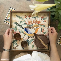 Khay Gốm Mosaic Bát Tràng - Họa Tiết Chim Họa Mi