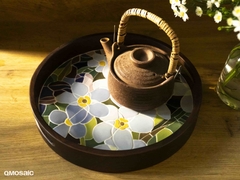 Khay Gốm Mosaic Bát Tràng - Họa Tiết Hoa Lam Tinh