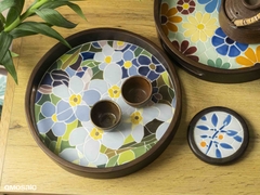 Khay Gốm Mosaic Bát Tràng - Họa Tiết Hoa Lam Tinh