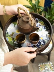Khay Gốm Mosaic Bát Tràng - Họa Tiết Hoa Lam Tinh