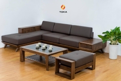 Bộ sofa góc gỗ sồi chân thẳng GS010