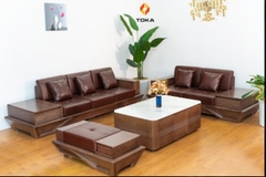 Bộ sofa gỗ sồi cao cấp chân khối GS007